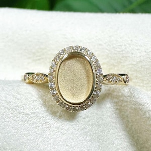 10k/14k/18k Sold Gold Breastmilk Ring Setting, Halo Oval Bezel Band, DIY Cremation Jewelry, Resin Ash Pet Hair Keepsake Jewelry