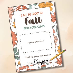 Back to School Teacher Gift, Printable Gift Card Holder, First Day of School Gift, Fall Card, Teacher Appreciation Card