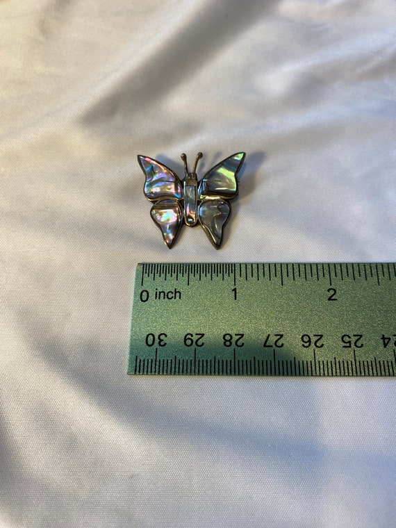 Vintage Abalone Sterling Silver Butterfly Brooch … - image 3