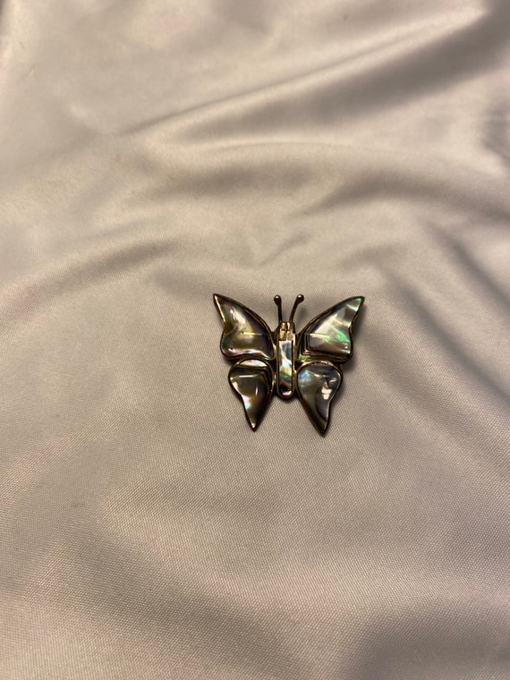 Vintage Abalone Sterling Silver Butterfly Brooch … - image 1