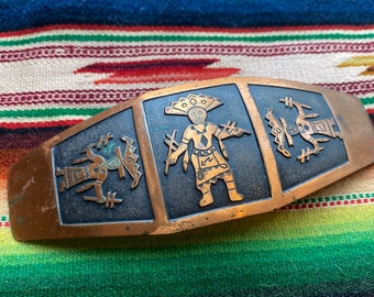 Vintage Copper Belt Buckle - Aztec Design