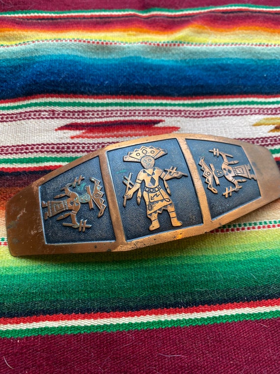 Vintage Copper Belt Buckle - Aztec Design