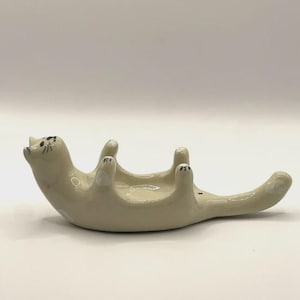 Handmade White patches Cat Spoon Rest small dish
