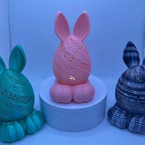 Custom 3D Printed Bunny Egg Tea Light Holder – Cute Easter Decor | LED Candle Light Projector | Multiple Colors | Bunny Ears & Feet Stand