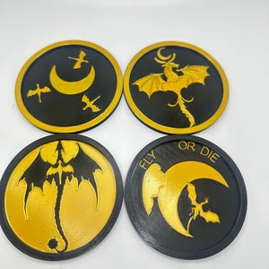 Fourth Wing Series 3D Printed Custom Coasters - Fantasy Book Inspired Drink Coasters - Personalized Home Decor - Bookish Gift - Kitchen gift