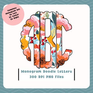 Floral Monogram/Scalloped Monogram/Custom Monogram Letters/Alphaset/Alpha Doodle/Trendy Scalloped Monogram PNG/Scalloped Circle Monogram