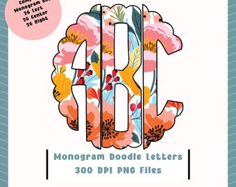 Floral Monogram/Scalloped Monogram/Custom Monogram Letters/Alphaset/Alpha Doodle/Trendy Scalloped Monogram PNG/Scalloped Circle Monogram
