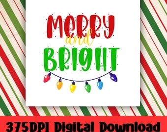 Sublimación PNG alegre y brillante/PNG navideño/Diseño navideño/Clip Art alegre y brillante/Luces navideñas/Descargas digitales/Días festivos