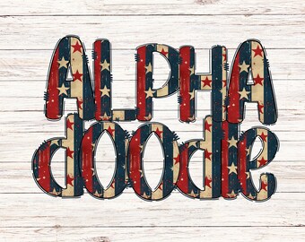 Vintage rojo blanco y azul Doodle Letters/Alpha set/4 de julio Alpha set/Summer Print/Stars and Stripes Alphaset/Doodle Letter Set
