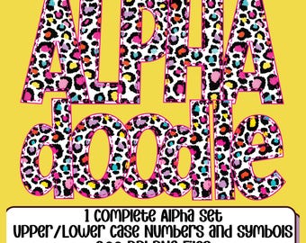 Bright Leopard Print Alpha Letters PNG Bundle/alpha png designs/Alpha PNG/Alpha Set/Doodle Letter Set/Uppercase&Lowercase/Hand Drawn alpha
