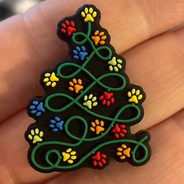 Silicone Focal Bead Christmas Tree Paw Print for pens, keychains & gifts. Focal bead Glow in the Dark Silicone Beads 35 MM by 101721 LLC.