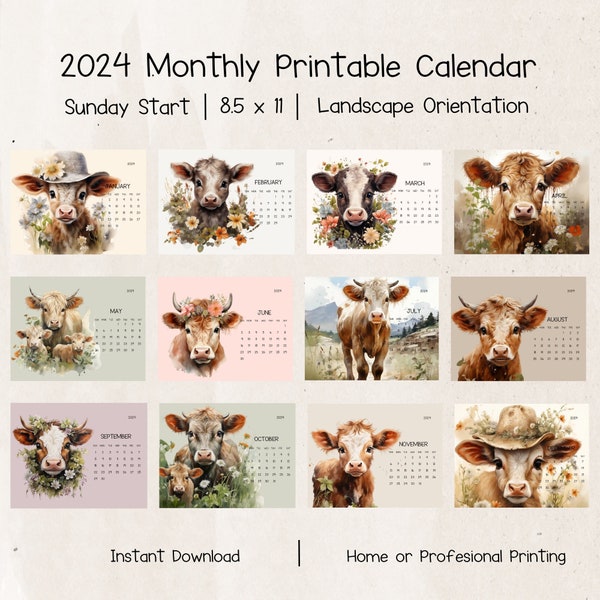 Printable Cow Print Calendar Etsy