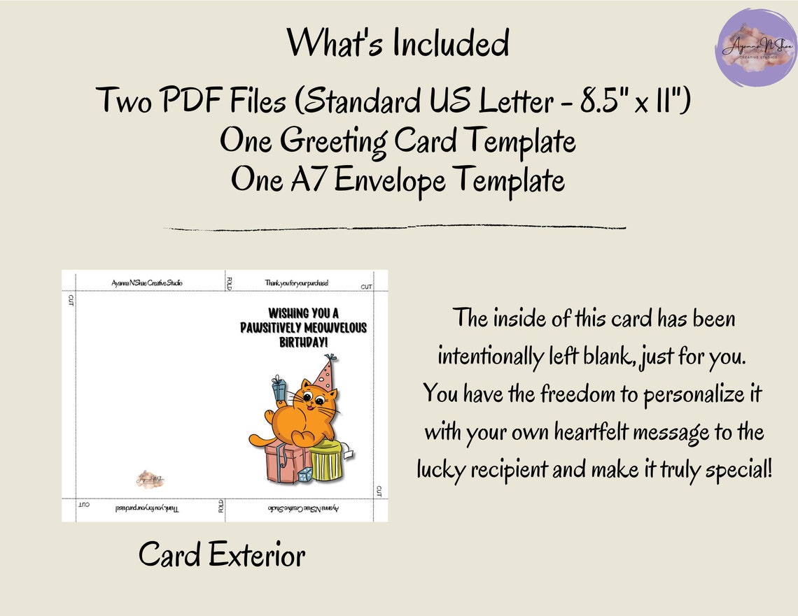 Printable Birthday Card Printable Card Blank Inside, HBD From the Cat ...