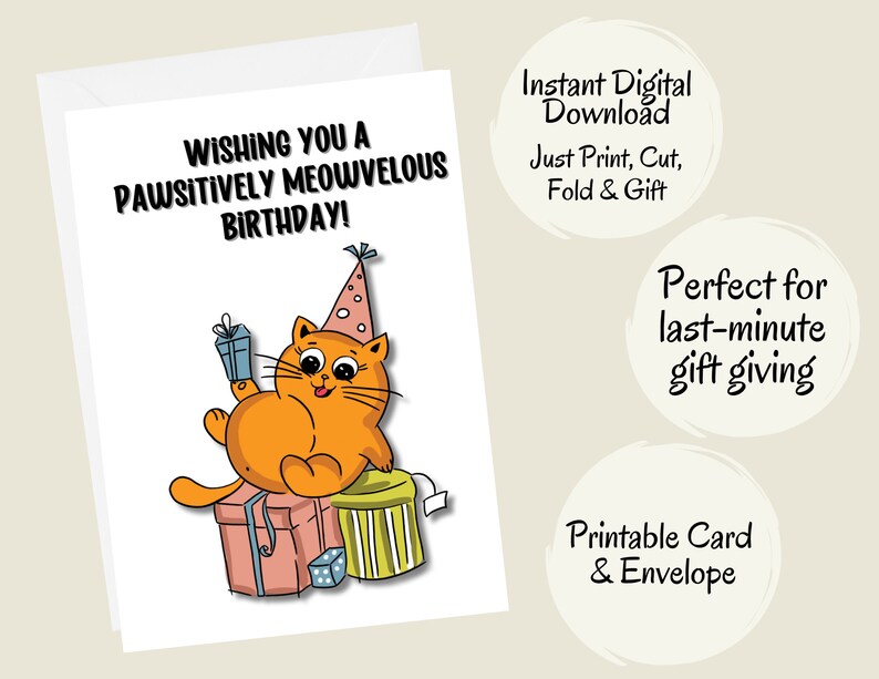 Printable Birthday Card Printable Card Blank Inside, HBD From the Cat ...