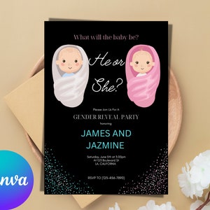 Minimalist Gender Reveal Invitation | Digital Invite | Editable Template | Canva Template | Digital Download |