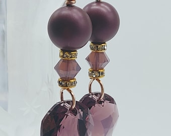 14k Rose Gold Fill Amethyst Crystal Pearl Drop Earrings