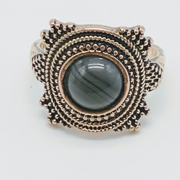 Vintage Copper Ring Green Stone