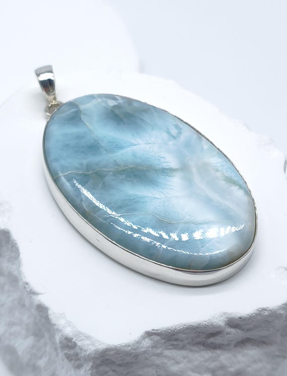 Sterling Silver Large Oval Dominican Larimar Pendant