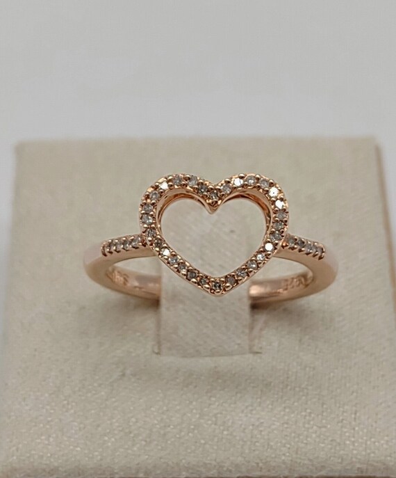 Vintage Rose Gold Vermeil Open Heart Diamond Ring