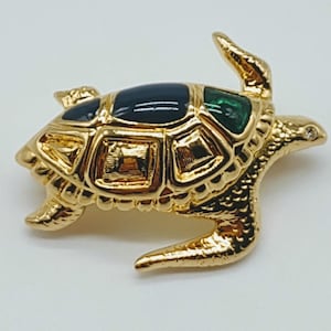 Vintage Gold Tone Enamel Turtle Brooch