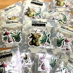 Vinyl Sticker Pack Set of Four Creature Animal Stickers Unique Fantasy Illustration Stickers for Journaling Water Bottle Decoration Stickers