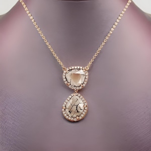 14K Rose Gold 2 Slice Diamond Necklace | Chain Necklace | Handmade Vintage Cut | Diamond Jewelry | Birthday Gift | Gift For Her