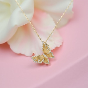 Diamond Butterfly Pendant Necklace: 14K Gold, 18 Inch Chain