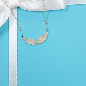 1/4CTW 14K Solid Gold Natural Diamonds Angel Wings Necklace | Anniversary Gift | Birthday Gift | Gifts For Her |Jewelry Gifts |Gift For Wife