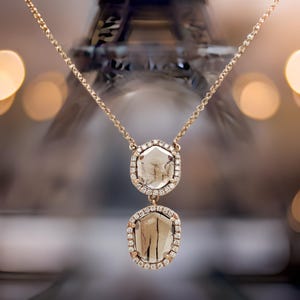 14K Rose Gold Minimalist Slice Diamond Necklace | Chain Necklace | Handmade Vintage Cut | Diamond Jewelry | Birthday Gift | Gift For Her
