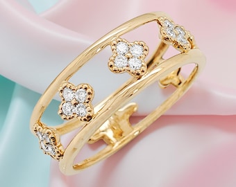 Anillo de diamantes Lucky Clover: anillo de oro de 14 quilates, 1/4 CTW