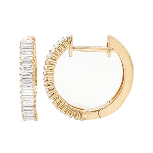 Elegant Gold Hoop Earrings with Channel-Set Baguette Diamonds for Women |Ideal for Gift On Birthday, valentine&#39;s day, Anniversary, Wedding