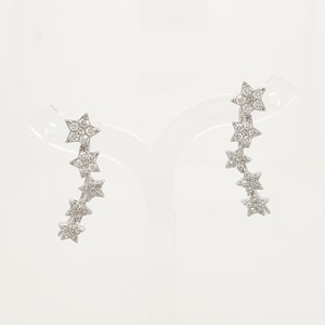 14K Solid Gold Round Diamond Star Ear Climber Earrings | Unique Anniversary Gift for Her | Elegant Gold Jewelry