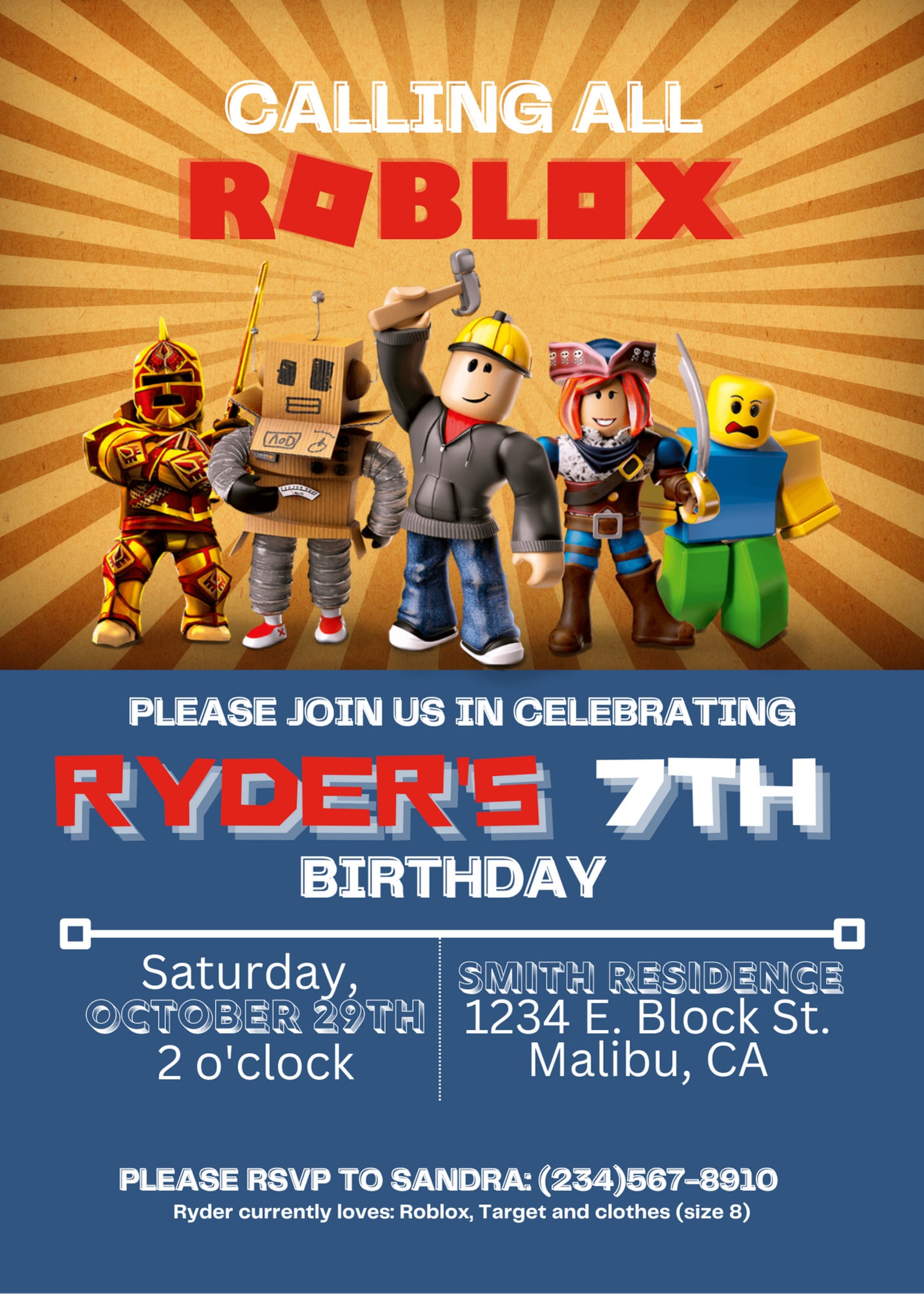 CANVA EDITABLE TEMPLATE Roblox Birthday Party Invitation | Instant ...