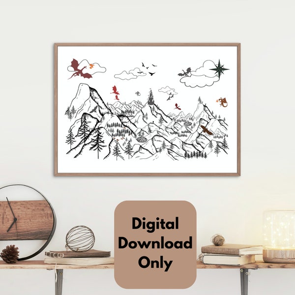 Enchanting Dragons and Majestic Mountains: Digital Fantasy Art for Home and Office Decor| Wall Decor| Digital Art| Fantasy Wall Art