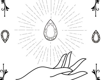 Glänzender Kristall schweben über Hand druckbare Malseite - Erwachsene Malseite Therapeutische Sofort Download