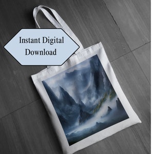 Fantasy Misty Mountain Landscape Printable Art| Wall/Home/Office Decor| Wall Art|  Landscape Art| Digital Art| Fantasy Art| Digital Download
