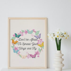 Butterflies and Flowers Wreath with Inspirational and Positive Quote for Home/Office Wall Decor, Spring Decor, Instant Download, Wall Art