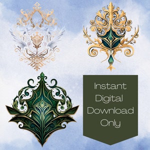 8 Elven Heraldry Designs PNG Clipart Bundle| Elven PNG| Fantasy PNG| Heraldry| Junk Journel| Digital Art| Elf Art| Fantasy Art