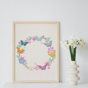 Butterflies and Flowers Wreath Without Quote Digital Art for Home/Office Wall Decor, Spring Decor, WeddIng, Mother&#39;s Day, Wall Art