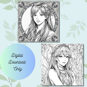 17 Printable Fairy Themed Coloring Pages for Adults| Grayscale Coloring Pages| Instant Download| Fantasy Coloring Page| JPG| PDF