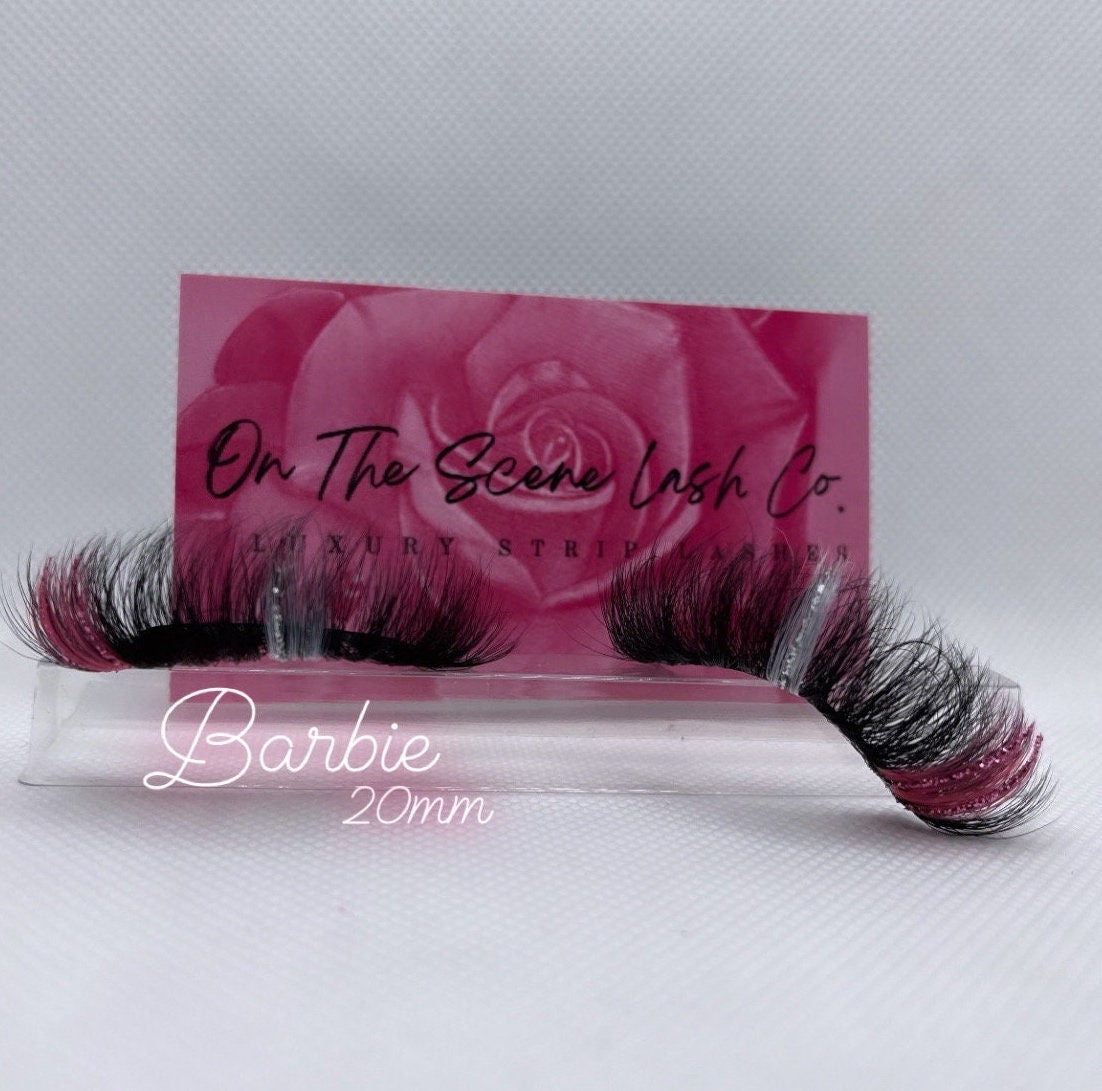 The Perfect Custom Fluffy Pink Glitter  “Barbie”  20mm Luxury Strip Lashes