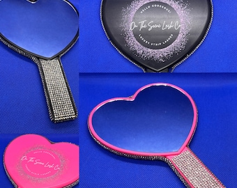 Rhinestone Handheld Heart Mirror