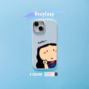 Funda de teléfono con dibujos animados de chica linda kawaii, adorable estilo chibi, estilo femenino divertido y lúdico, funda moderna y elegante para iPhone 11 12 13 14 15 16