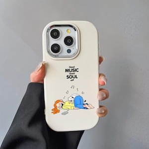 City Life Music Lover Phone Case,Cute Cartoon Illustration of Person Enjoying Music,Urban Style Artistic Tough Case,iPhone 11 12 13 14 15 16