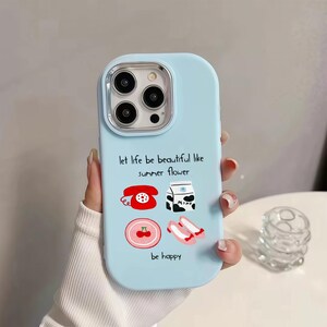 Zabawna ilustracja artystyczna Be Happy iPhone Case, Preppy i Kawaii Phone Case, Cartoon Aesthetic, Cute Fresh Style, iPhone 11 12 13 14 15 16