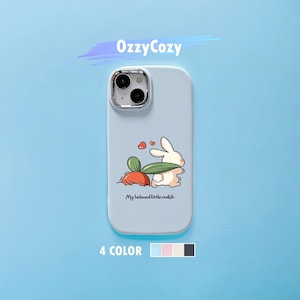 Funda para teléfono con dibujo de conejo tirando de zanahoria: ilustración divertida y caprichosa, diseño de conejo lindo, funda kawaii de moda para iPhone 11 12 13 14 15 16