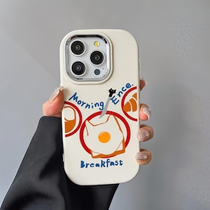 Zabawna 'śniadanie' Artystyczna ilustracja Etui na iPhone'a, Preppy & Kawaii Etui na telefon, Estetyka kreskówkowa, Ładny świeży styl, iPhone 11 12 13 14 15 16