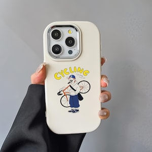 City Life Cyclist Phone Case,Cute Cartoon Illustration of  Person Riding a Bike,Urban Style Artistic Tough Case,iPhone 11 12 13 14 15 16