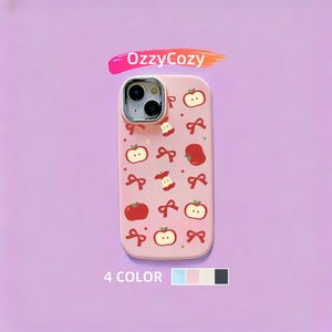 Słodkie etui na iPhone'a z motywem Apple & Bow Cartoon, projekt owocu Kawaii, modna ilustracja Preepy, zabawna, wyjątkowa sztuka na iPhone'a 11 12 13 14 15 16 Pro Max