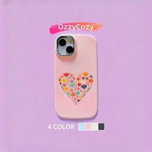 Floral Heart Phone Case,Vibrant Cartoon Illustration, Artistic Flower Design, Colorful Tough Case for iPhone, iPhone11 12 13 14 15 16 Case